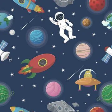 Astronaut with rocket and alien in the open space 스톡 일러스트