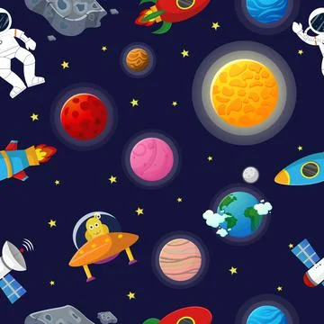 Astronaut with rocket and alien in the open space Stock Illustration