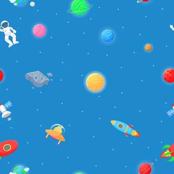 Astronaut with rocket and alien in the open space Stock Illustration