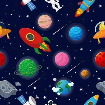 Astronaut with rocket and alien in the open space 스톡 일러스트