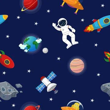 Astronaut with rocket and alien in the open space イラスト素材