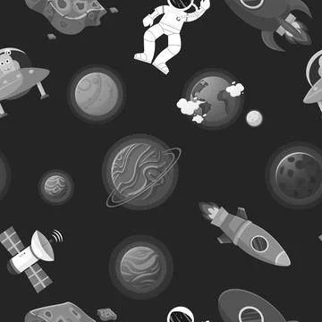Astronaut with rocket and alien in the open space Stock Illustration