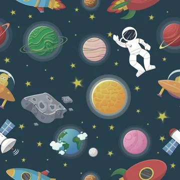 Astronaut with rocket and alien in the open space 스톡 일러스트