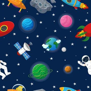 Astronaut with rocket and alien in the open space Stock Illustration