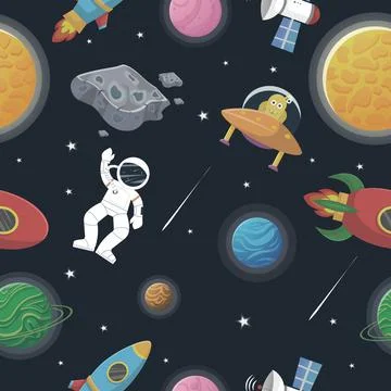 Astronaut with rocket and alien in the open space 스톡 일러스트