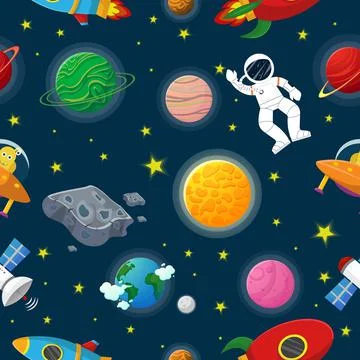 Astronaut with rocket and alien in the open space 스톡 일러스트
