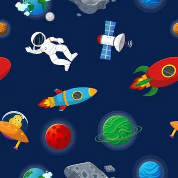 Astronaut with rocket and alien in the open space Stock Illustration