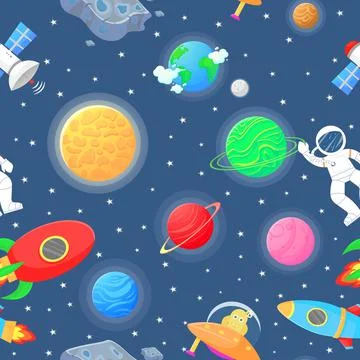 Astronaut with rocket and alien in the open space Stock Illustration