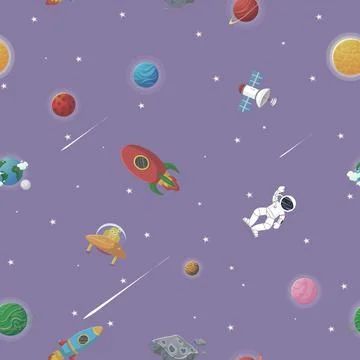 Astronaut with rocket and alien in the open space Illustrazione stock