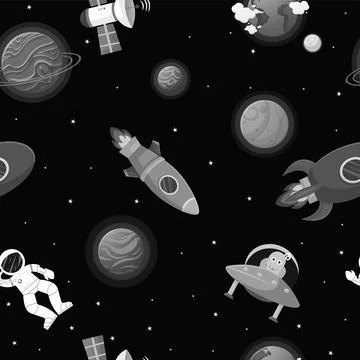 Astronaut with rocket and alien in the open space 스톡 일러스트