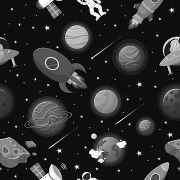 Astronaut with rocket and alien in the open space Stock Illustration