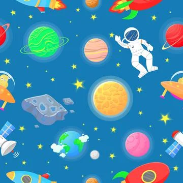 Astronaut with rocket and alien in the open space イラスト素材