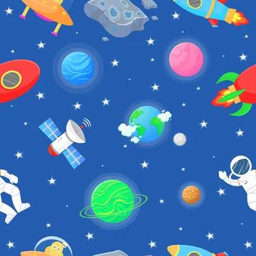 Astronaut with rocket and alien in the open space Stock Illustration