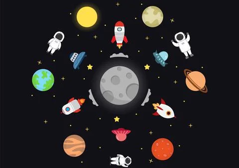 Astronaut With Rocket Background Illustration For Explore In Outer Space And  Stock Illustration