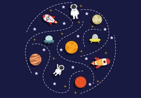 Astronaut With Rocket Background Illustration For Explore In Outer Space And  Stock Illustration