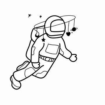Astronaut running with a box of hearts. Vector illustration. Stock Illustration
