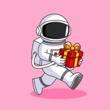 Astronaut Running with a Gift Box Space Delivery Concept Stock Illustration