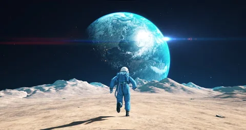 Astronaut Running On The Blue Stock Video Pond5