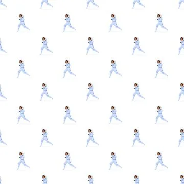Astronaut running seamless pattern on white background Illustrazione stock