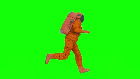 Astronaut running side view on green chroma key background Stockbeeldmateriaal 171485283
