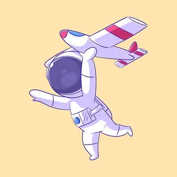 Astronaut running while playing toy airplane Stock Illustration