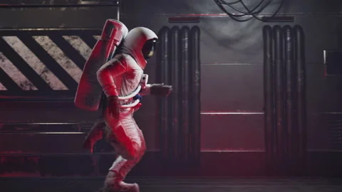 An astronaut runs down a space station Vidéo 281826512