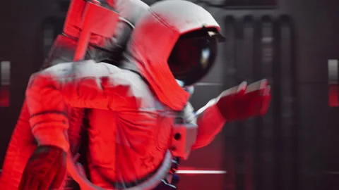 An astronaut runs down a space station corridor Vidéo 281826563