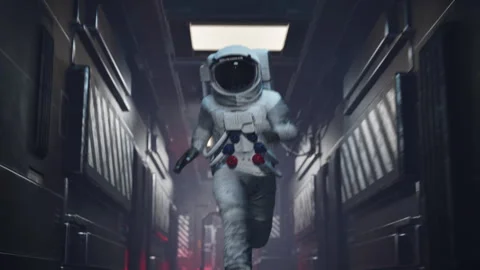 An astronaut runs. Front view Vidéo 281826470