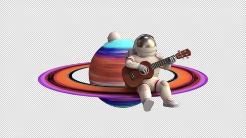 Astronaut on Saturn – 3d render looped with alpha channel. Stock Footage 323939943