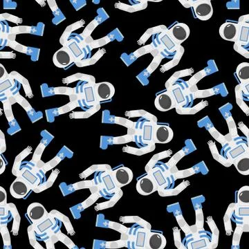 Astronaut seamless pattern. Astronauts in  black space. Vector background of  Stockillustratie