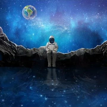 An Astronaut sits on rocks Stock Illustration