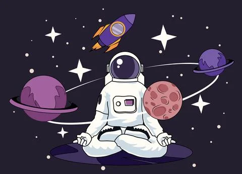 Astronaut sitting in lotus position Stock Illustration