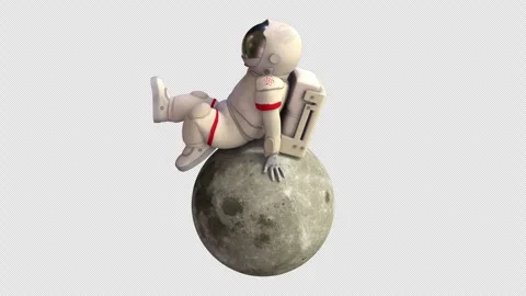 Astronaut sitting on the moon - 3d render looped with alpha channel. Stock Footage 258898217