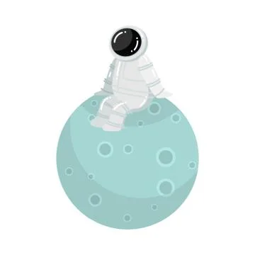 Astronaut sitting on planet surface vector illustration Stock Illustration