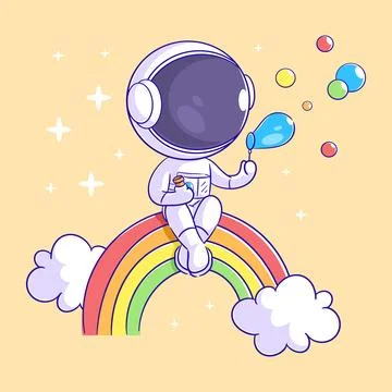 Astronaut is sitting on the rainbow Stock Illustration