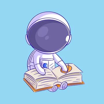 Astronaut is sitting reading a book Stock Illustration