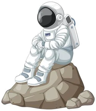 Astronaut Sitting on a Rock Stock Illustration