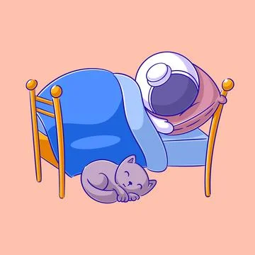 Astronaut is sleeping in bed with a cat Stock Illustration