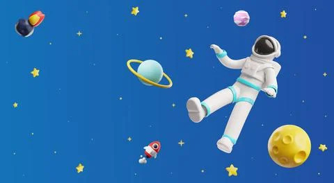 Astronaut soaring in space 3D vector cartoon plastic style, flying cosmonaut Stock Illustration