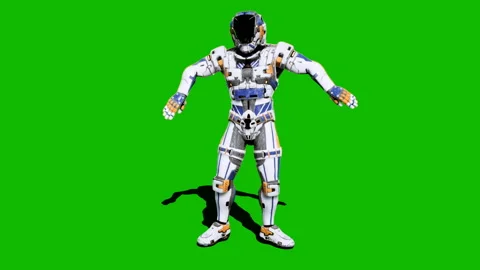 Astronaut-soldier of the future, dancing in front of a green screen Stock Footage 105888032