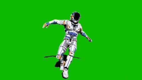 Astronaut-soldier of the future, dancing in front of a green screen. 3D Stock Illustration