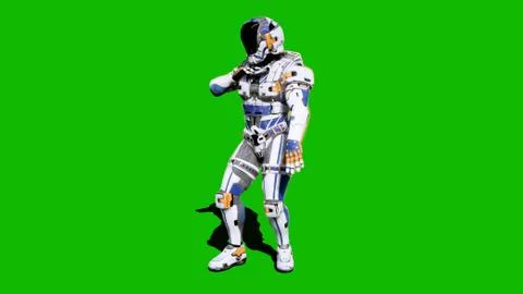 Astronaut-soldier of the future, dancing in front of a green screen. 3D Stock Illustration