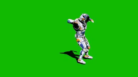 Astronaut-soldier of the future, dancing in front of a green screen. 3D Stock Illustration