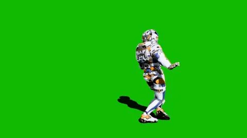 Astronaut-soldier of the future, dancing in front of a green screen. 3D Stock Illustration