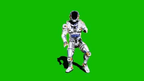 Astronaut-soldier of the future, dancing in front of a green screen. 3D Stock Illustration