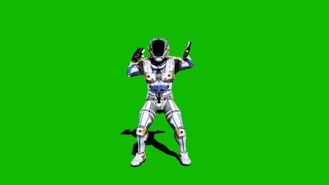 Astronaut-soldier of the future, dancing in front of a green screen. 3D Stock Illustration