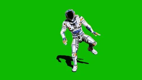 Astronaut-soldier of the future, dancing in front of a green screen. 3D Stock Illustration