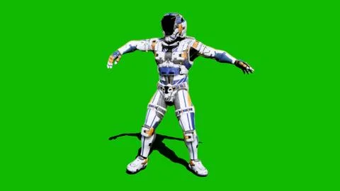 Astronaut-soldier of the future, dancing in front of a green screen. 3D Stock Illustration