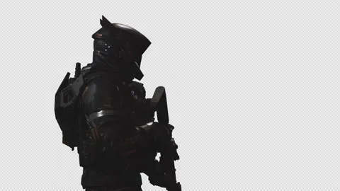 Astronaut Soldier in Loop Shot With Alpha background 08 Stock Footage 217647558