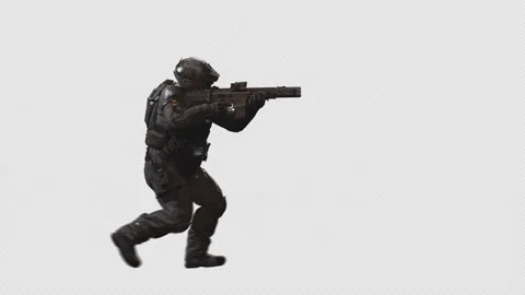 Astronaut Soldier walk back with Alpha Channel background 14 Stock Footage 218228110